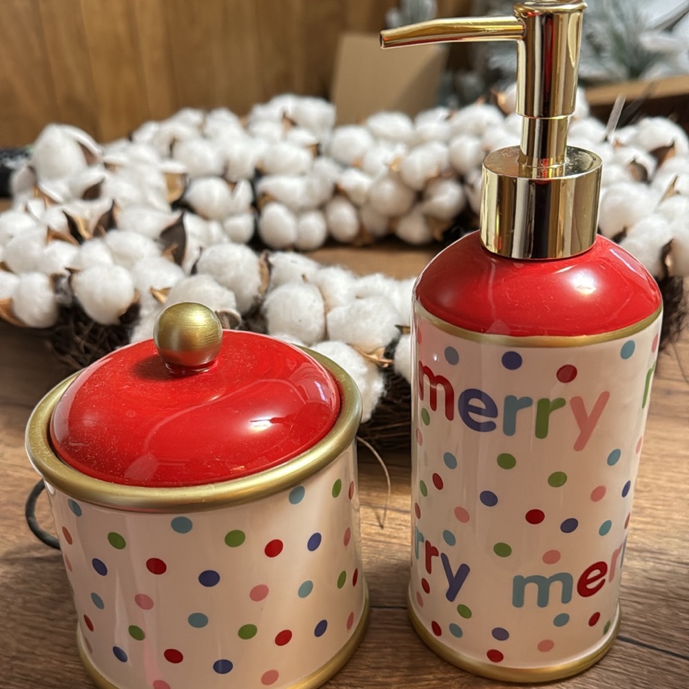 Merry Christmas soap dispenser and jar
